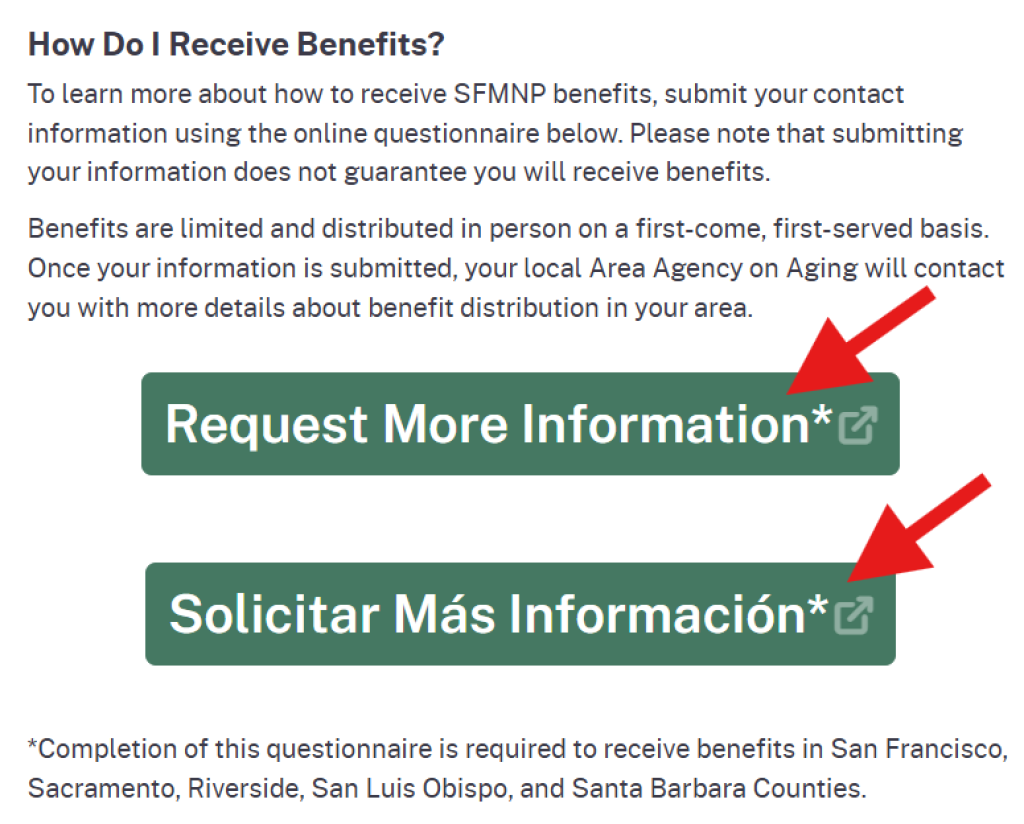 Screenshot of Senior Farmers' Market Nutrition Program Website
